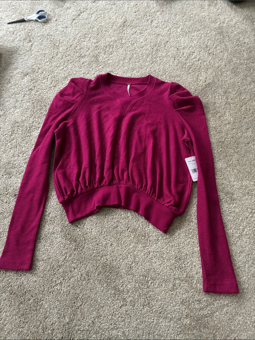 Free People Women's Magenta Long-Sleeve puff sleeve Pullover Top